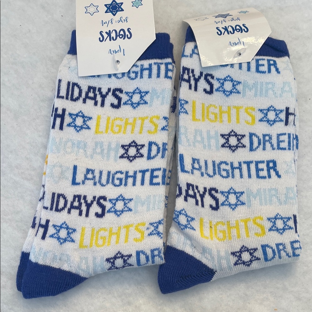 Blue and Yellow Holiday Hanukkah Socks nwt two pairs